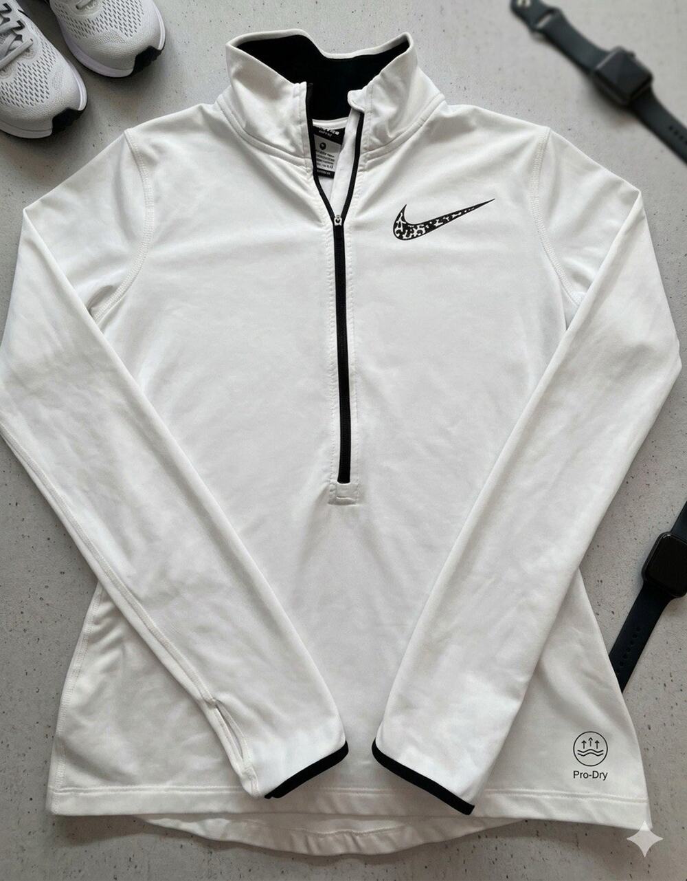Nike Pro Dri-Fit Mens Medium Half Zip Jacket White Black Pullover Training Top M